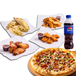Menu Dej Express Individuelle 1 Pizza individuelle + 1 bouteille de soda 33Cl ou 4 Chicken Wings ou 6 Nuggets ou 4 Pain à l'ail ou Potatoes - Pizza Hut Meknès